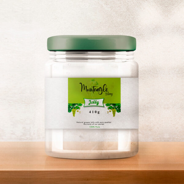White and green jar labels with black text on them.