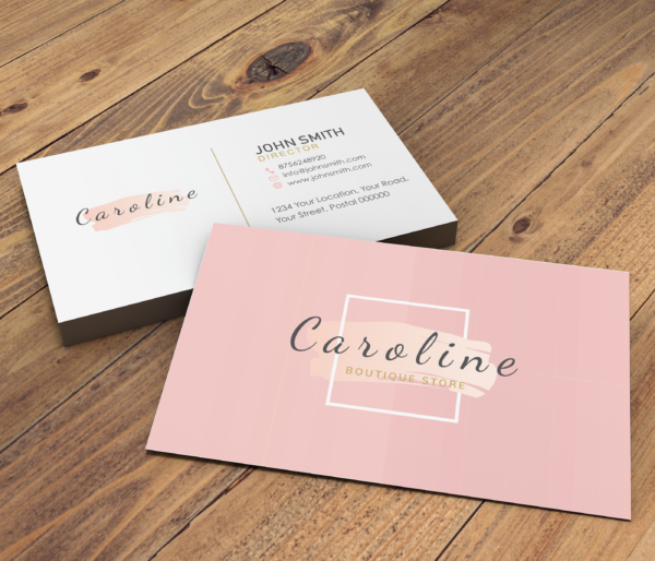 Pink & White business card with finishes