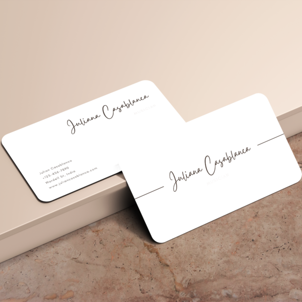White business card with finishes