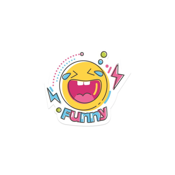 A sticker with the word "FUNNY"