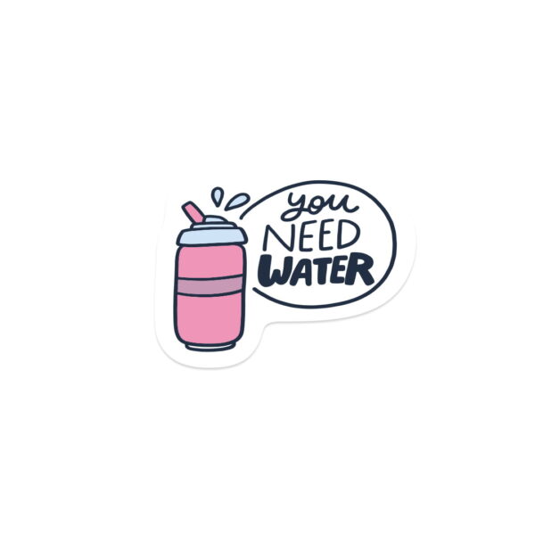 A pink water bottle with a white outline sticker.