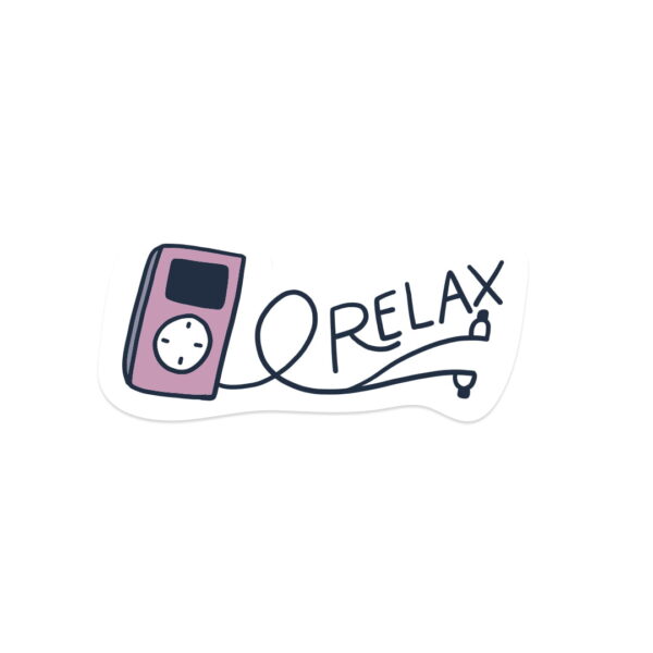A black and white sticker with the word "RELAX".