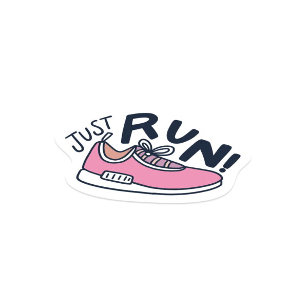 Sticker of blue JUST RUN shoe on a white background.