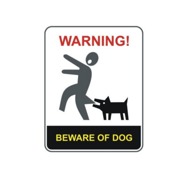 A warning sticker with the words "Beware of Dogs".