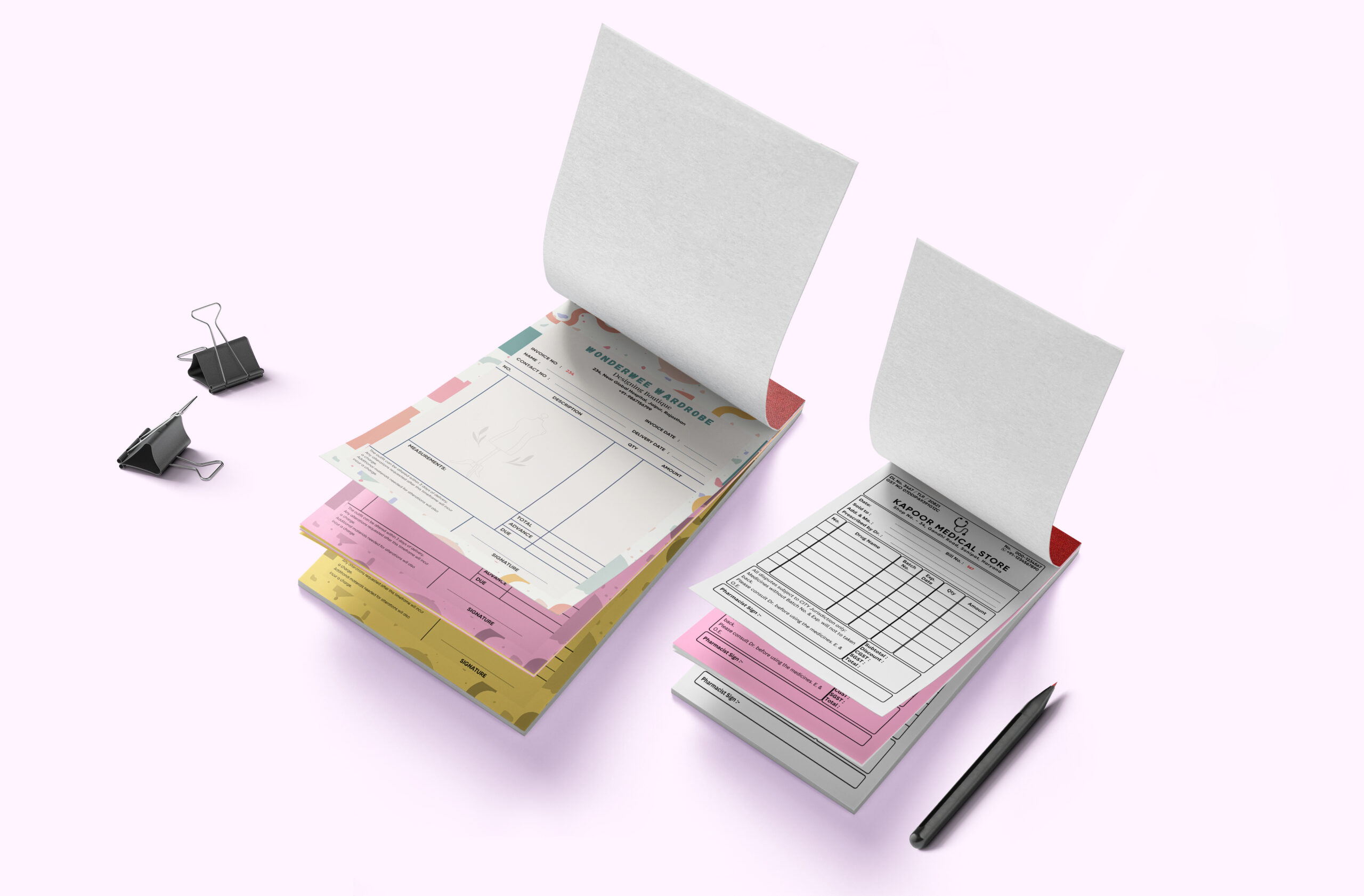open bill books in duplicate and triplicate versions designed by print factory